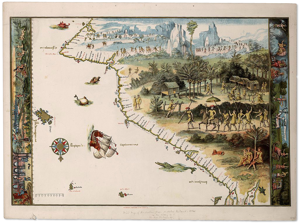 The first Map of Australia from Nicholas Vallard's Atlas, 1547 - Первая карта Австралии из атласа Николаса Валларда, 1547